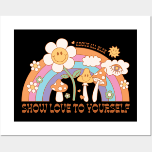 " Show Love To Yourself " groovy retro hippie design with self love design Posters and Art